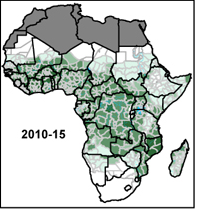 The prevalence of Plasmodium falciparum in sub Saharan Africa since 1900
